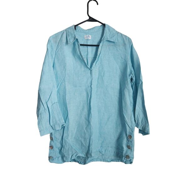 Sigrid Olsen Linen Tunic Collared Baby Blue Button Lagenlook Women's Size Small‎ - Picture 1 of 4